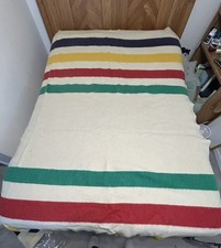 Vintage Hudson's Bay Blanket 8 Point King Size 100% Wool Made in England 96x108” picture