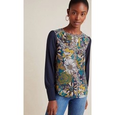 TINY Anthropologie Wesley Floral Print blouse - Navy Small Boho picture