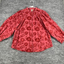 Pilcro Shirt Top Blouse Womens Size Medium Red Floral Long Sleeve Button Up picture