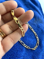 Gold Tone Figaro Chain Necklace, Lobster Clasp, Metal, No Stone gold real 10k picture