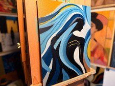Original Modern Figurative Painting 11x14 – Abstract Female Silhouette, Blue & G picture