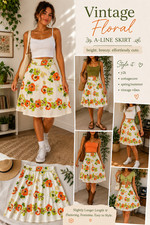 Liz Claiborne Petite Retro Floral A-Line  Skirt Cottagecore Boho VTG picture