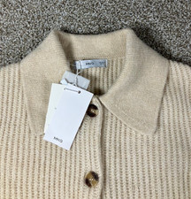 MNG Mango Marisas Collar Cardigan Full Button Up Light Cream Size Medium Pockets picture