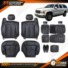 For 1999-2002 Chevy Tahoe Suburban Front Row & Rear Row Leather Seat Cover BLACK picture