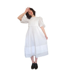 VTG 80s Barboglio White Dress Neiman Marcus Cotton Puff Sleeve Prairie Peasant picture