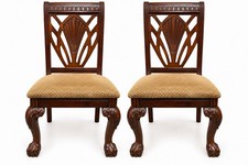 Vintage Chippendale Style Carved Wood Dining Chairs Claw Feet Set of 2 picture