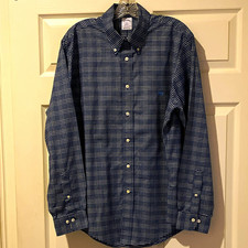 Brooks Brothers 1818 Regent Men's L Blue/White Check Non-Iron Button-Down picture