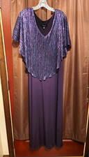 Connected Apparel Purple Shimmer Pleated V-Neck Maxi Dress (Size 16) picture