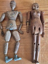 Antique WOODEN Dolls - male (9”  23 cm tall) female (8 3/4