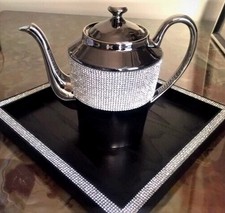 NIB Dark Oak Wood Hand Set Swarovski Square Tray Sophie Villepigue FRANCE  11.8