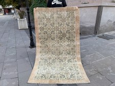 Beige Turkish Rug 3.7x6.4 ft Vintage Wool Faded Floral Distressed Area Carpet picture