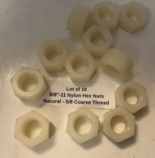 (Qty 10) 5/8-11 Nylon Hex Nut - Natural - 5/8 Coarse Thread - Prepaid Shipping  picture