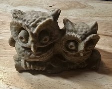 Vintage Miniature Beige Owl Pair On Limb  2