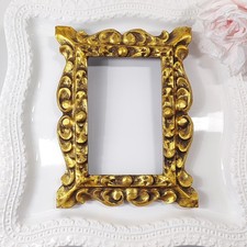 Vintage Gold Carved Wood Picture Frame Gilded MCM Florentine Glam Fits 4x6 picture