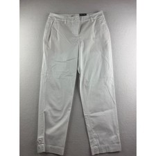 Talbots Slim Perfect Crop Pant Womens 2 White Cotton Stretch Button Hem Trousers picture