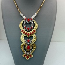 Coral Southwest Statment Necklace American West Luna Gemstone Sterling Brass 18