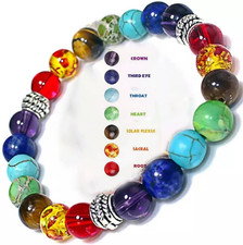 7 Chakra Healing Natural Stone Round Gemstone Yoga Energy Beads Bracelet Jewelry picture