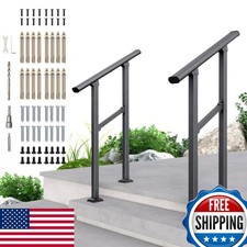 DIYHD 2 Step Handrail, Black Iron Stair Railing, Outdoor Indoor, 2 Pack XJW-SRK picture