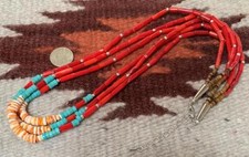 Ethnic tri-strands coral/spiny oyster shell necklace (w174h-w2) picture