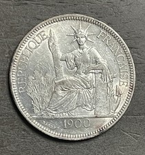 1900 French Indo-China Silver Piastre de Commerce - AU/XF Details - Toned⁠ #KH13 picture