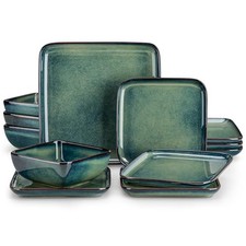 vancasso Stern Green Dinnerware Set for 4, Square Plates and Bowls picture