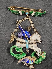 Antique 1800's Austro Hungarian Enamel Brooch/pin George Slaying Dragon Sterling picture