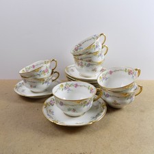 8 GDA Chas Field Haviland Limoges Porcelain Cups & Saucers Schleiger France picture