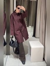 ZARA ZW COLLECTION WATER-REPELLENT TRENCH COAT BURGUNDY SIZES XS picture
