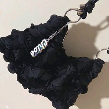 See By Chloé Black Crescent Shoulder Bag Ruffle Accent Silver Hardware Charm picture