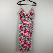 J.Crew Pink Green Floral Wrap Midi Dress Size 10 Cotton Sleeveless picture