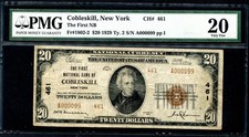 1929 COBLESKILL NY $20.00  PMG 20 COOL S/N A000099  PLEASE LQQK picture