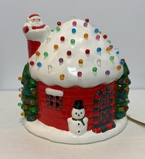 Vtg 1976 ROW Ceramic Christmas Santa House Igloo Lighted Music Box WORKS 7.5