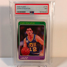 Fleer 1988-89 John Stockton Utah Jazz RC Rookie Base Card #115 PSA 76795366 picture