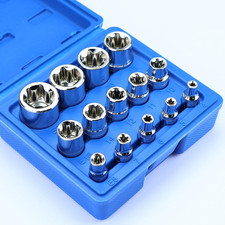 14-Piece Female E-Torx Socket Set, E4-E24 External Star Sockets, 1/4