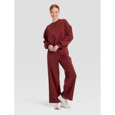 All In Motion Women Airy Sleek Lace Trim Crewneck Sweatshirt Maroon L 16052 picture
