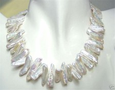 Beautiful Real Natural White Freshwater Biwa Pearl Necklace 17'' picture