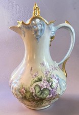 ANTIQUE 1890-1900’s German Porcelain Chocolate Pot Hand Painted BRC Moliere MINT picture