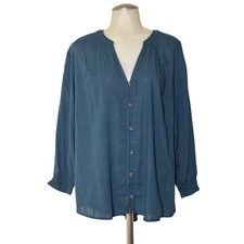 Sonoma Blouse Women XL Blue Boho V-Neck Elastic Cuff Cotton Blend NWT picture