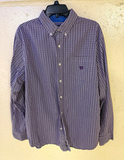 Chaps Mens XL Purple White Gingham Check Button Down Shirt Stretch Easy Care picture