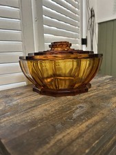 Vintage Fostoria Amber Coin Glass Octagonal Covered Candy Dish picture