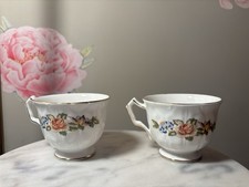Vintage Aynsley English Bone China Teacups Floral Butterfly Inside Set of 2 picture