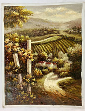 Original Signed Tom L Impressionist Vineyard Landscape Canvas Painting 50 x 39 picture
