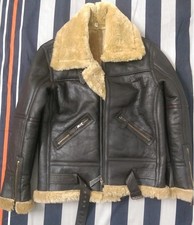 Men RAF Aviator Bomber Real Shearling Sheepskin Leather Jacket picture