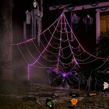 18 PCS Halloween Decor Set: Lighted Spider Web, Animated Ghost & Spiders picture
