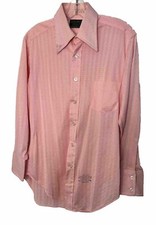 Vtg 70s Sears disco shirt 15.5 32 Pink Dagger Collar Button Up Sears MCM Print picture