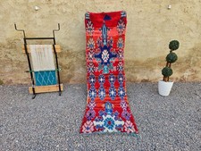 Moroccan Berber Runner Rug Red Blue Geometric Tribal Medallion Wool Carpet picture