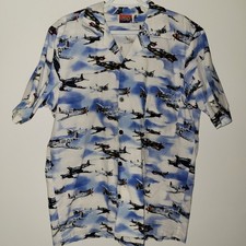 Vintage Dem Crazy Short Sleeve Button Up Shirt Men's Size XL Airplanes Pocket picture