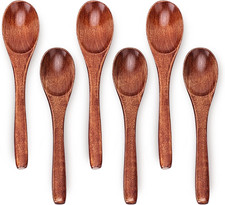 6Pcs 6In Wooden Spoons, Soup Spoons Set, Small Wooden Utensils | for Coffee, Tea picture