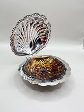 Vintage Leonard Silver Plate Clam Shell Dish Amber Glass Insert Hong Kong picture