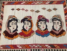 5x8 Ft Afghan Pictorial Kilim Rug Antique 1920s Handwoven Wool Carpet picture